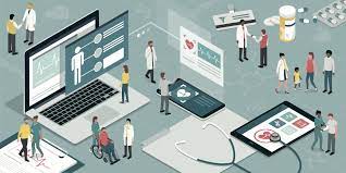 A variety of examples of ICT with people with and without disabilities interacting with them.
